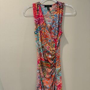 Ralph Lauren Sleeveless Multi Colored V neck Dress XS